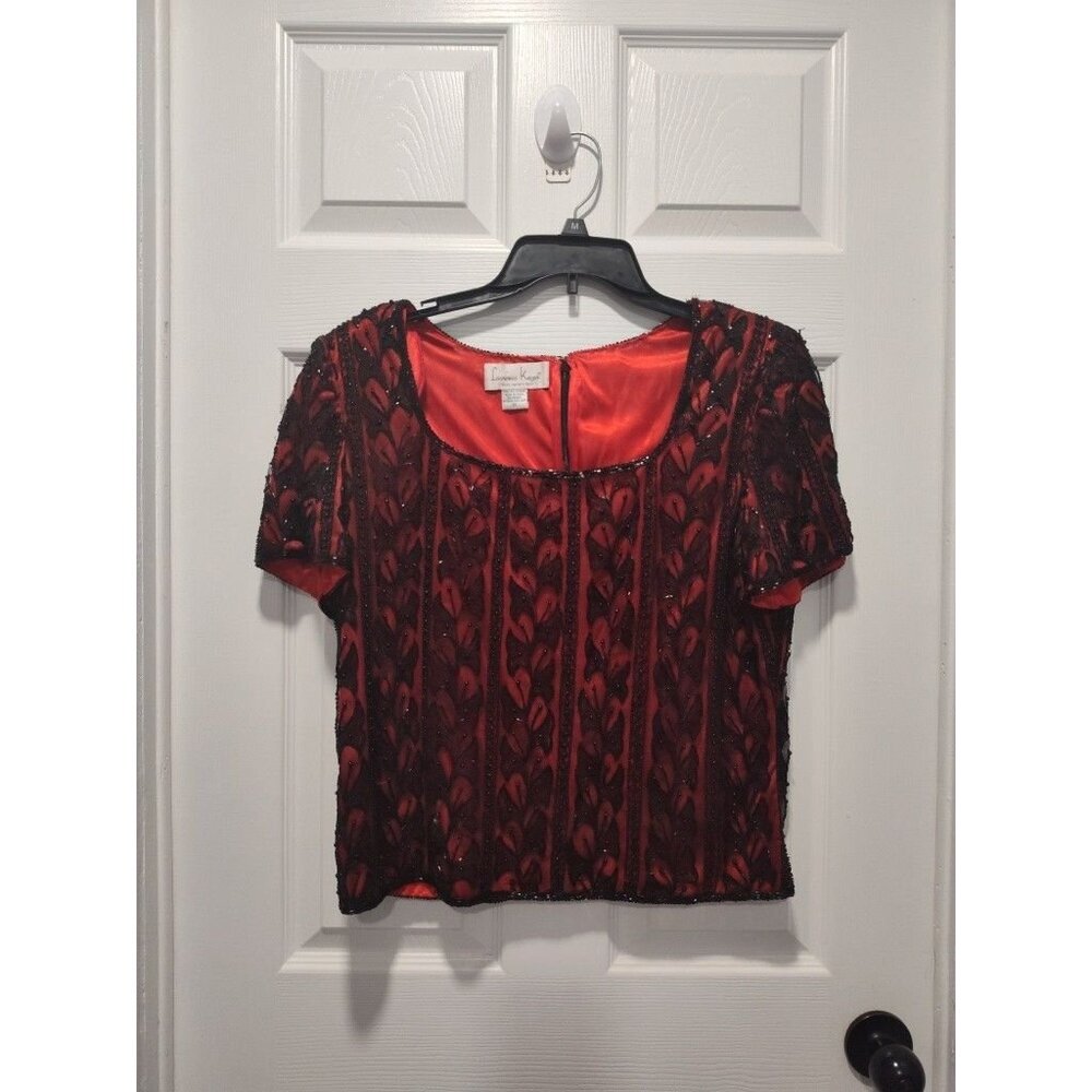 Vintage Laurence Kazar Black with Red Lining Beaded Top Size 1X Elegant Classy